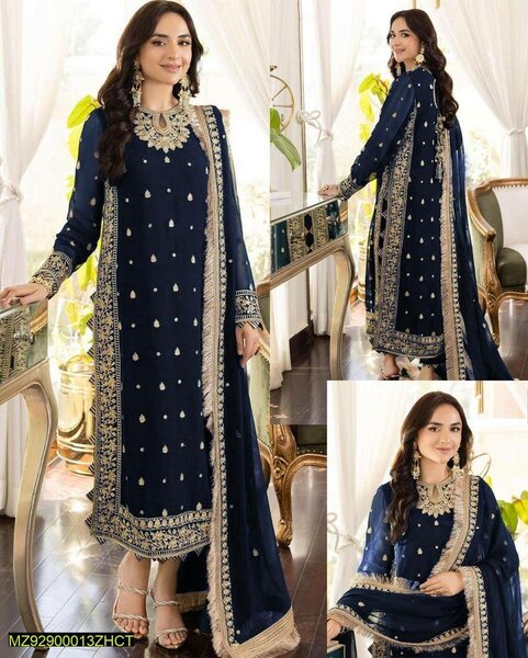 3Pcs woman's Stitched crinkle Chiffon embroidered suit