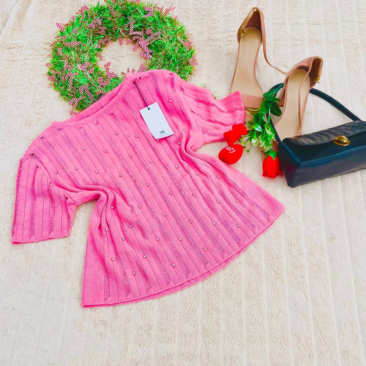 T-shirt à perles rose