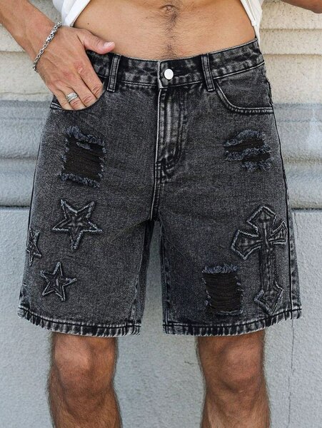 Shorts en jean déchiré noir pour homme