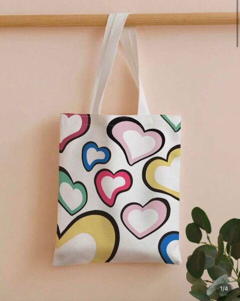 Sac Cabas en Toile à Motifs Cœurs