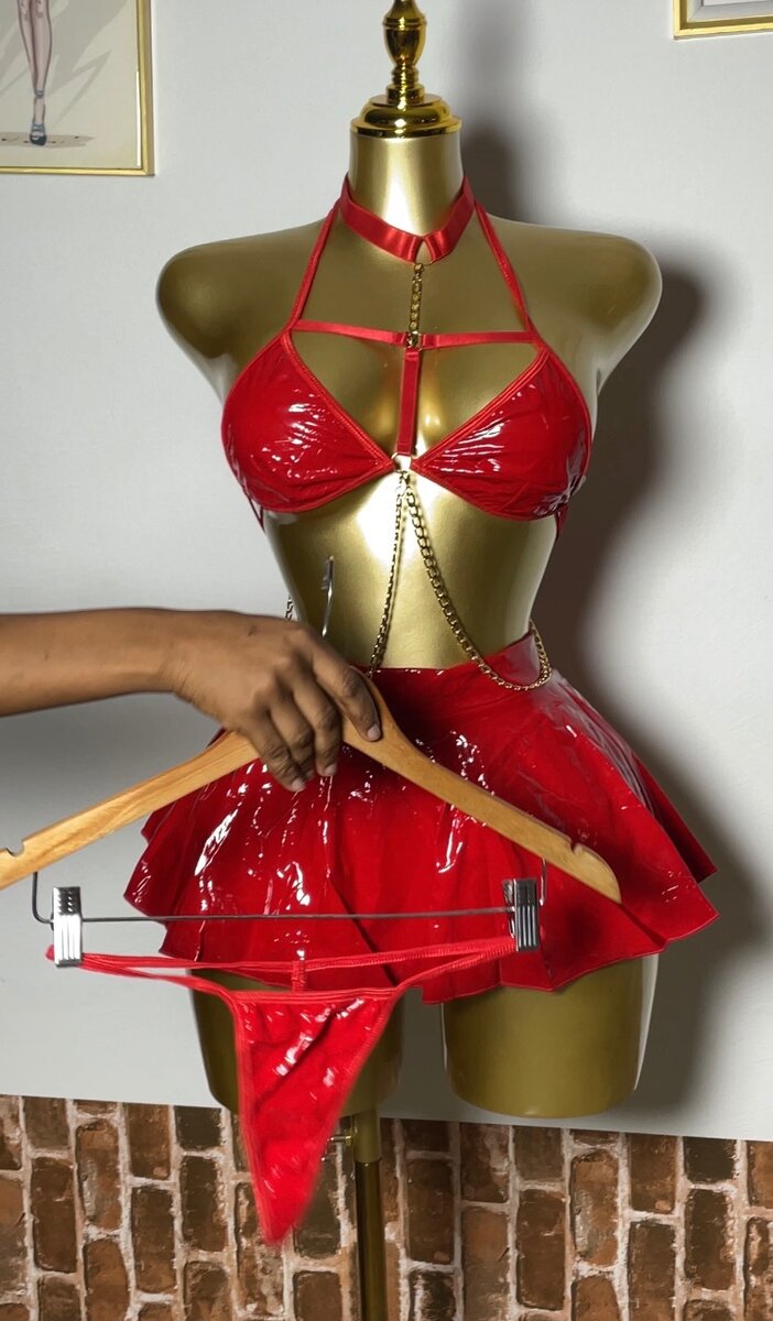 Ensemble Lingerie Rouge Vinyle