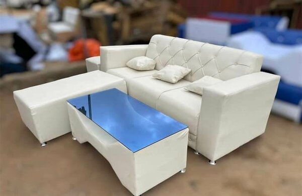L- Shape Sofa with Glass Table