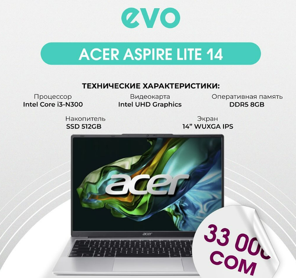 🔍 Acer Aspire Lite 14 — лёгкость, стиль и мощь в одном устройстве!