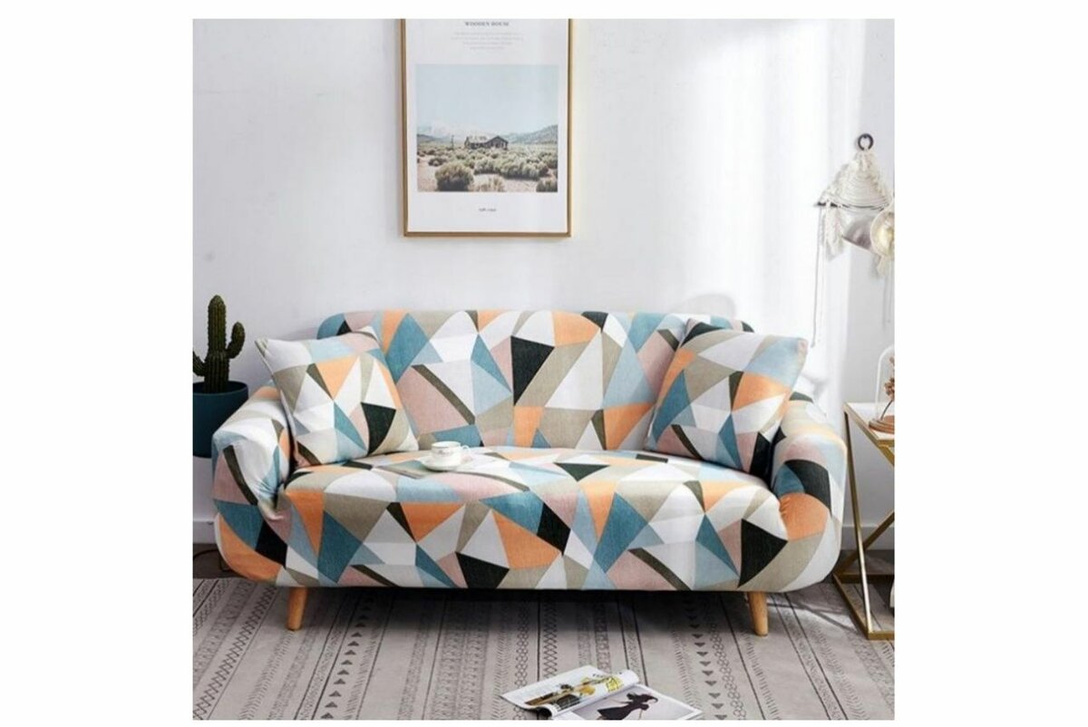 Housse de canapé extensible géométrique