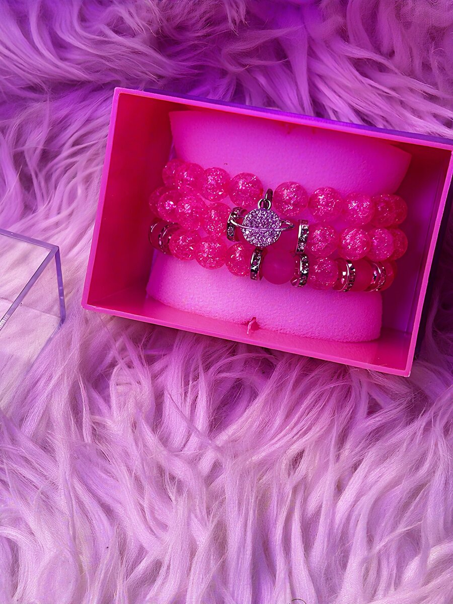 Pink Beaded Bracelet Set