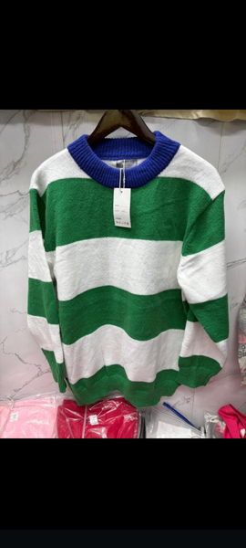 Pull rayé vert et blanc