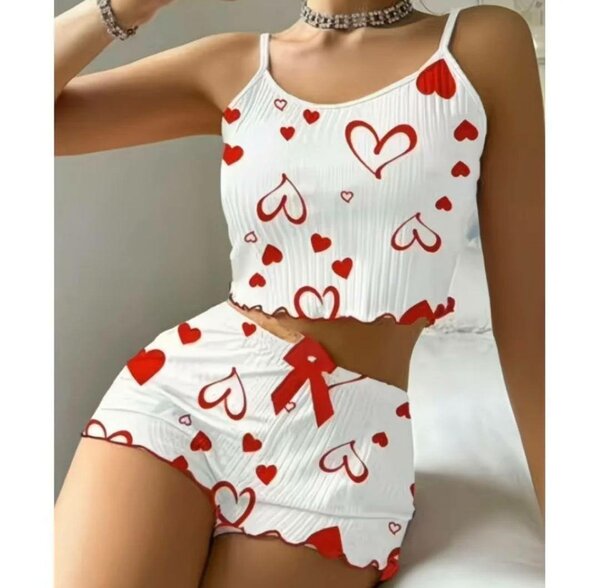 Pyjama court à motifs cœur