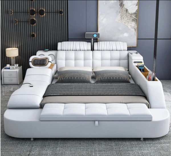 Lit électrique blanc avec rangement intégré