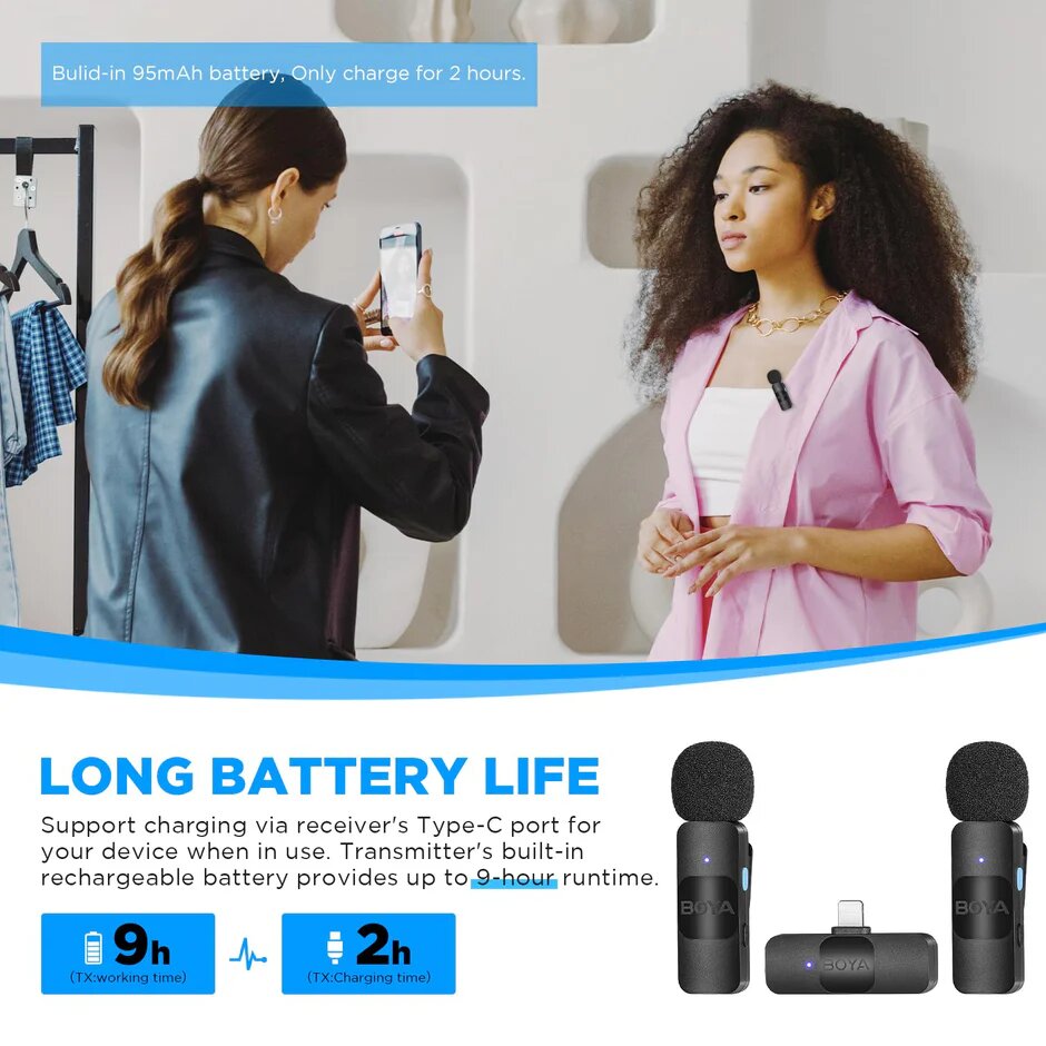 Microphone sans fil Boya by-V2 pour iPhone iPad, mini microp