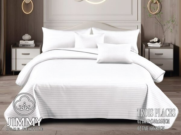 Parure de lit rayée blanche - 3 pièces