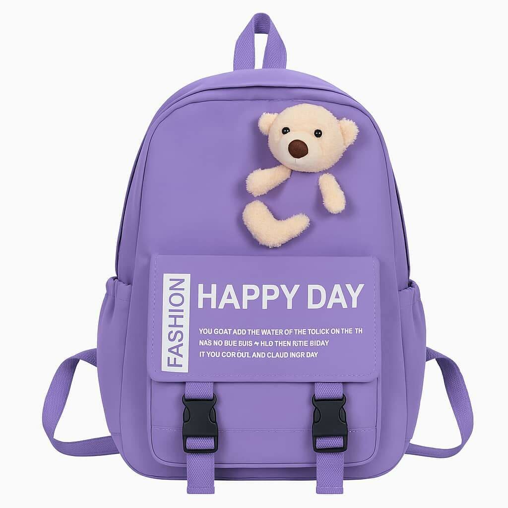 Sac à dos violet avec ours en peluche