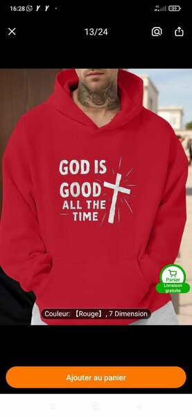 Sweat à Capuche Rouge Unisexe 'God is Good'