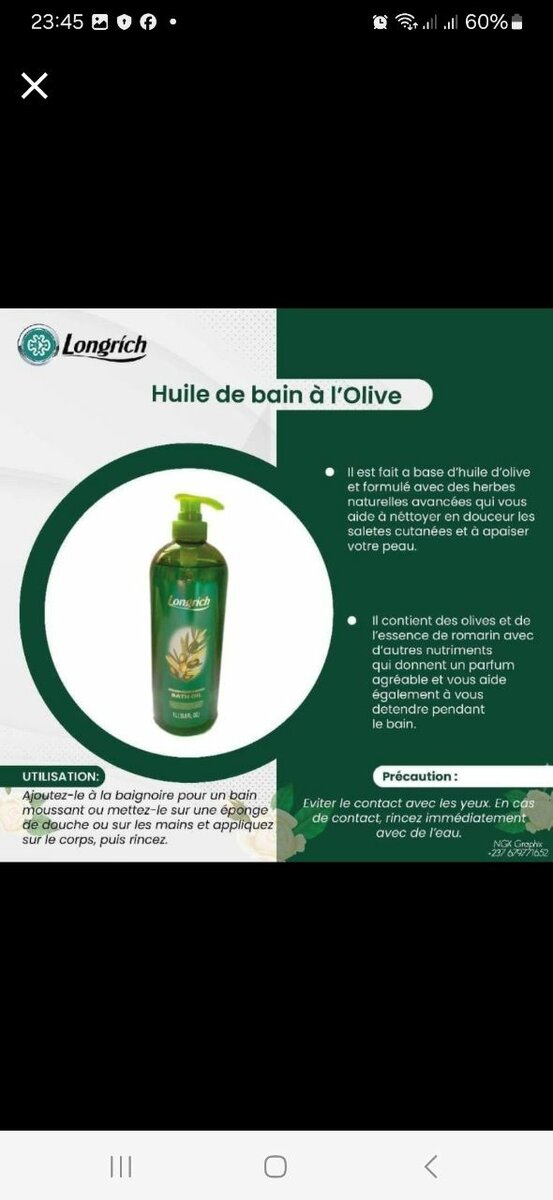 Huile de Bain à l'Olive Longrich