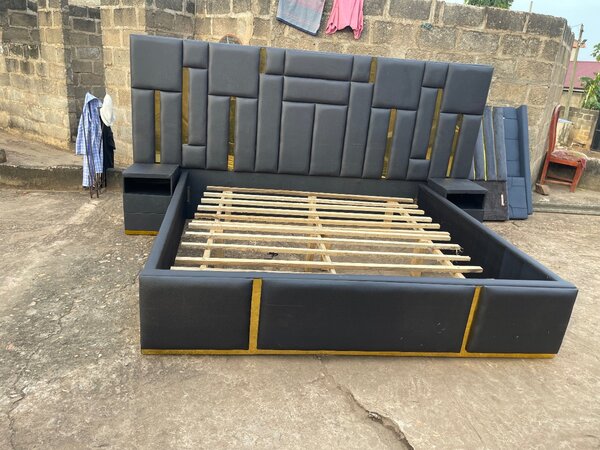 Royal king size bed frame with two sides cabinets