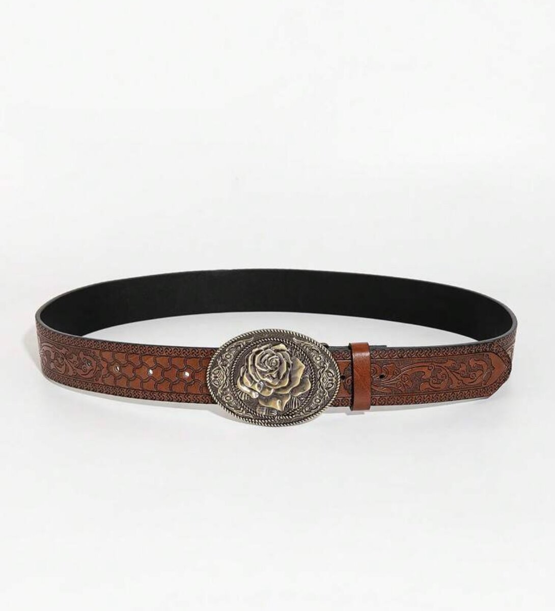 Ceinture en cuir gravée fleur