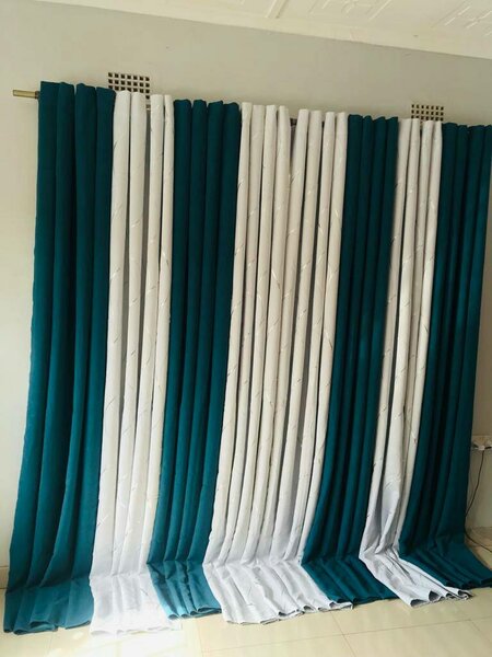 2 drops of curtains blue and white