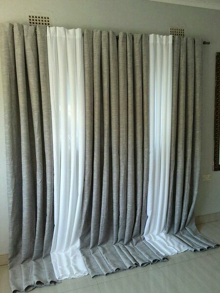 2 drops of curtains gray and white