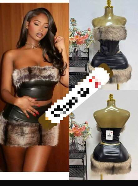 Robe en cuir avec fourrure