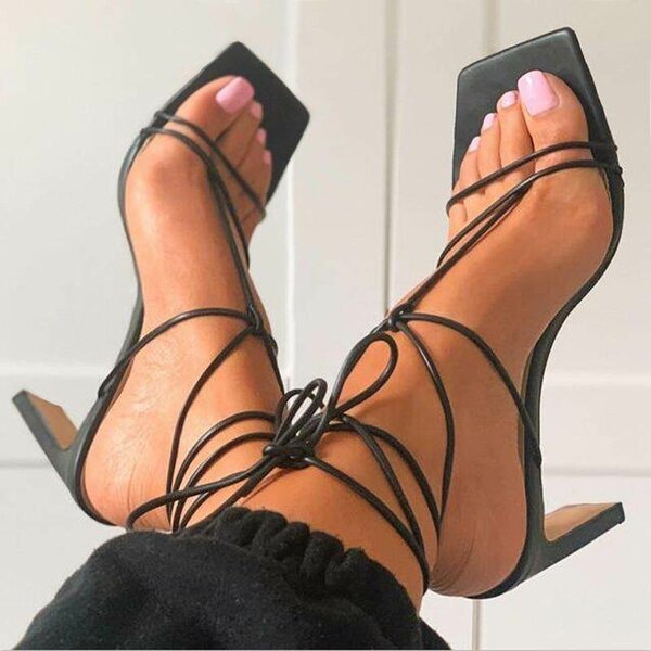 Lace up block heels