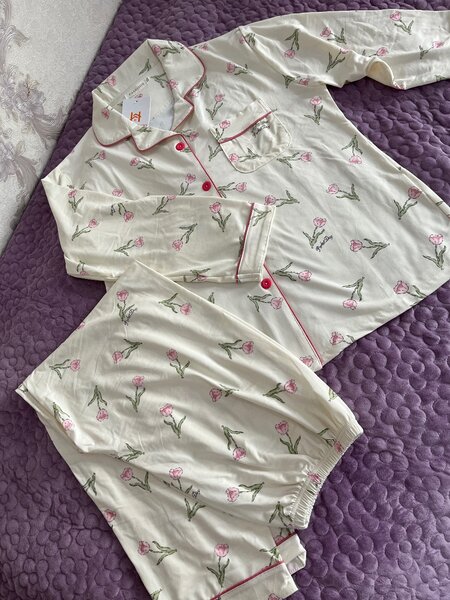 Пижама двойка, штаны и кофточка, приятная ткань, размер XXL