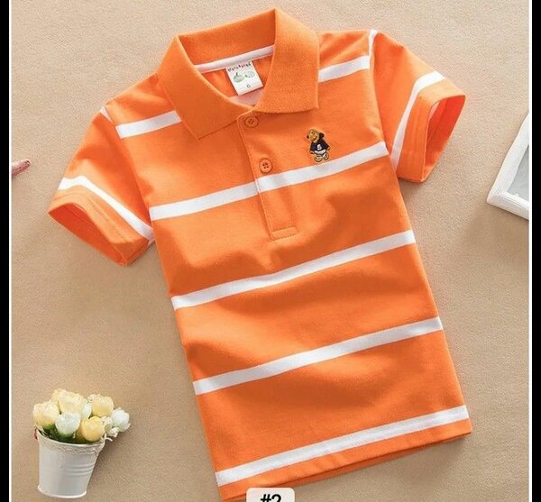 Polo orange enfant rayé