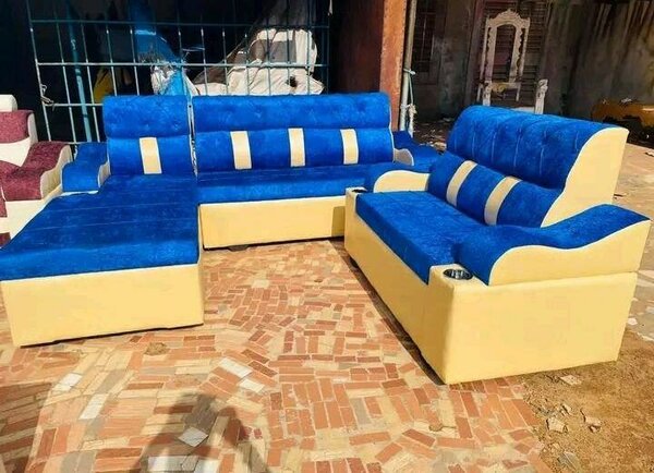 Canapé d'angle en velours bleu