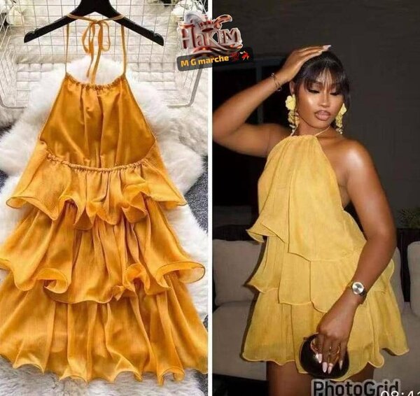 Robe jaune en satin pour femme