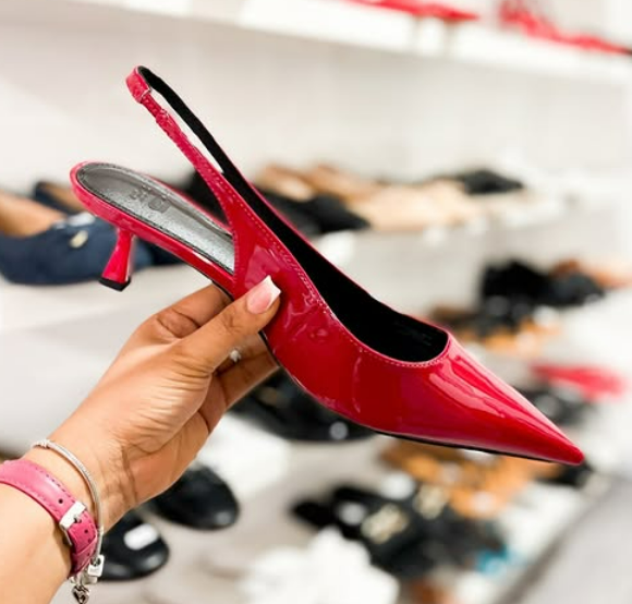 Red slingback with low heel