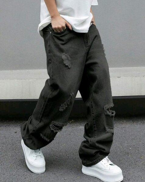 Jeans larges déchirés noir homme