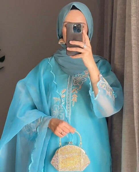 3 Pcs Woman's Stitched Organza with Cut work Shirt And Capri