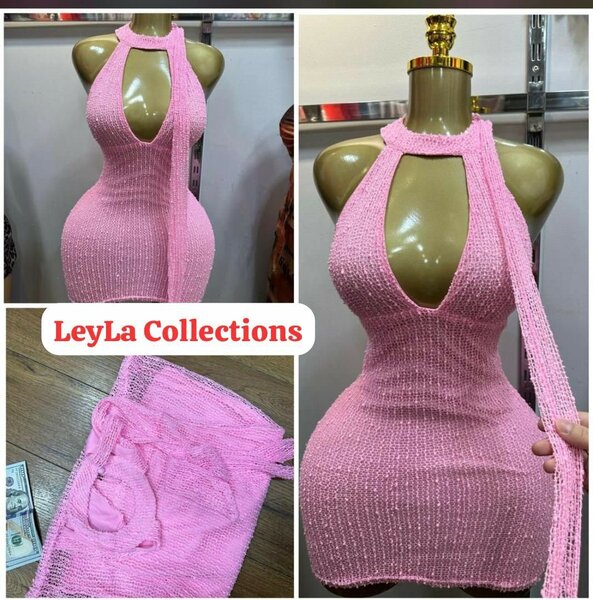 Robe tricot sexy rose