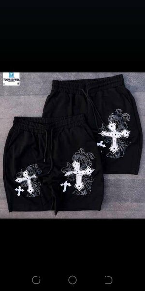 Shorts noirs unisexes motif croix