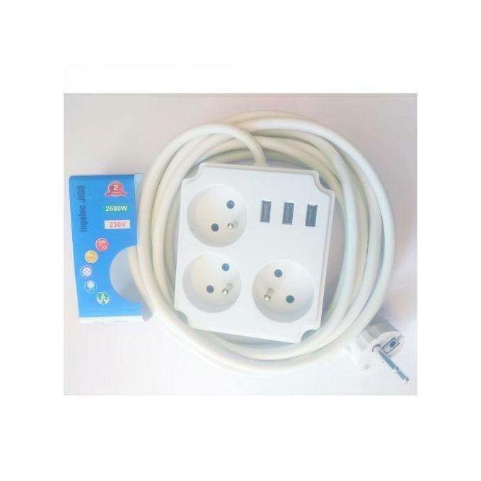 Multiprise / Rallonge - 3 Prises et 3 Ports USB - 5M