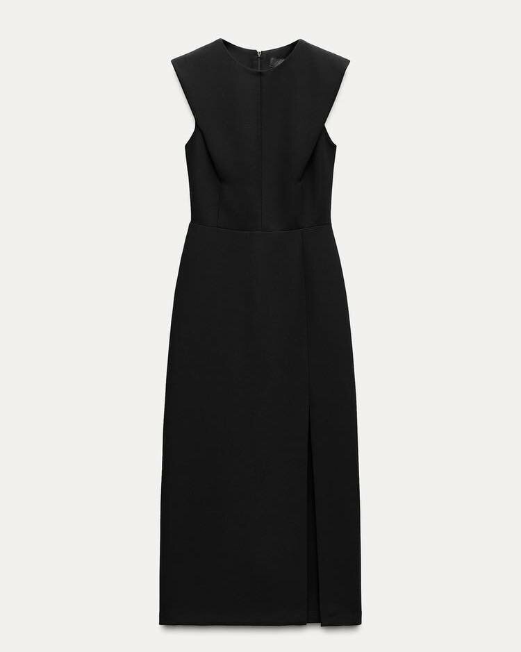 Zara Crepe Midi Dress in Black 