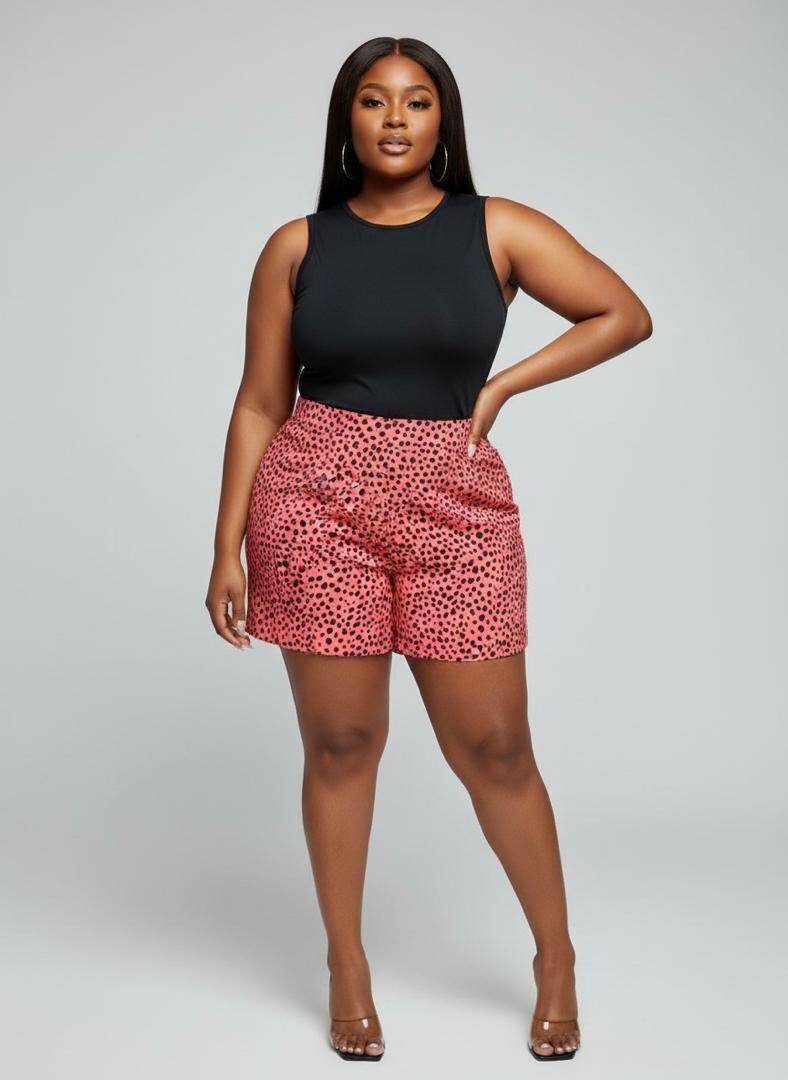 Short mi-longue rouge à pois