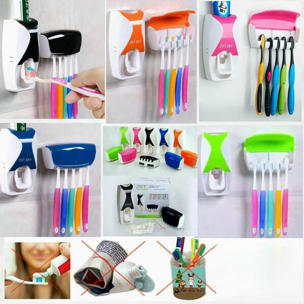 Automatic Toothpaste Dispenser + Toothbrush Holder Squeezer