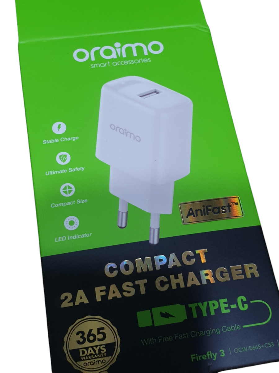 Oraimo Chargeur Type-C Gros Bout- Charge 2A - Qualité sûr