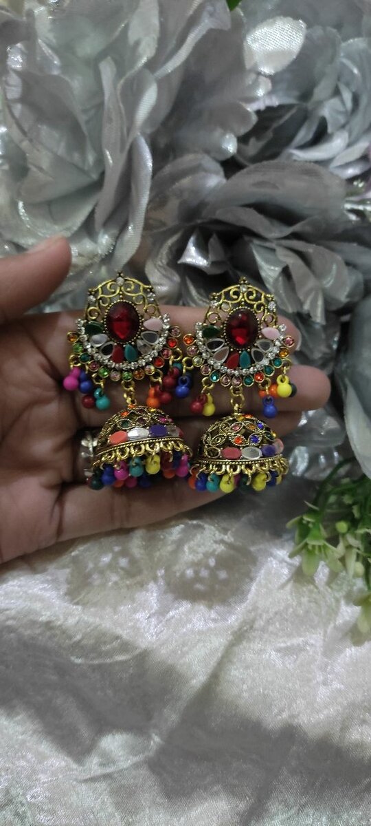 Multicolor kundan jhumki earrings for women & girl
