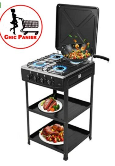 Cuisinière à gaz avec étagères et couverture