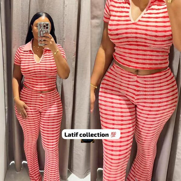 Ensemble à rayures rouge femme