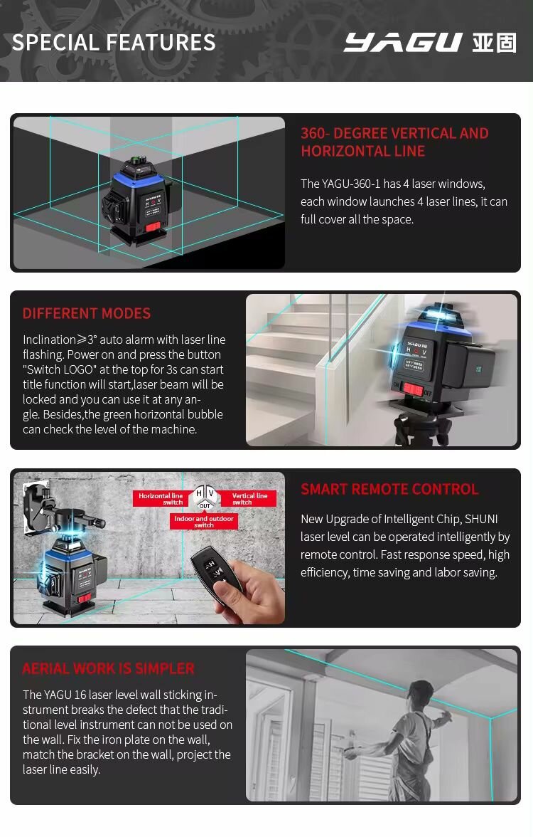 Faisceau laser 16 Lignes Vertes 4D auto nivellement