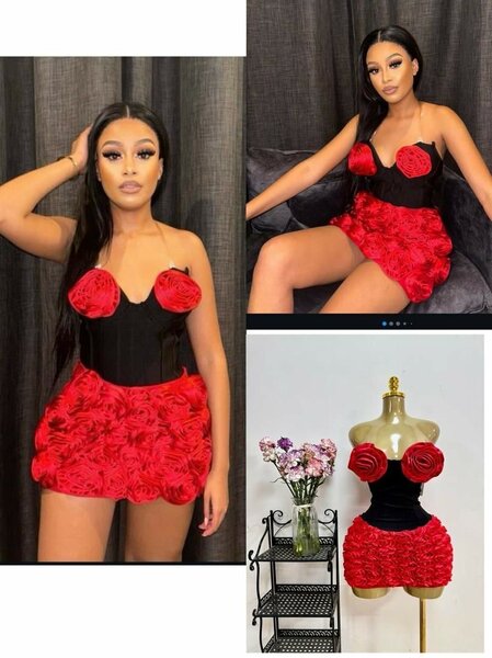 Robe Cocktail Fleurs Rouge