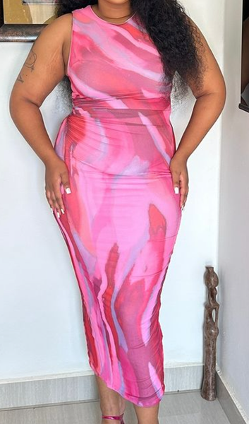 Pink Mesh Maxi Dress