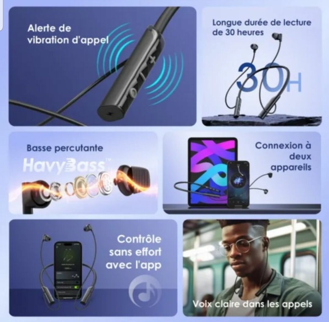 Oraimo*Bluetooth Cou Necklace Lite Bleu - 30H - Vibreur