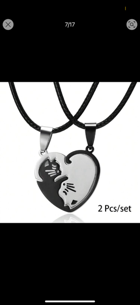 Ensemble pendentif couple / amitié chat noir