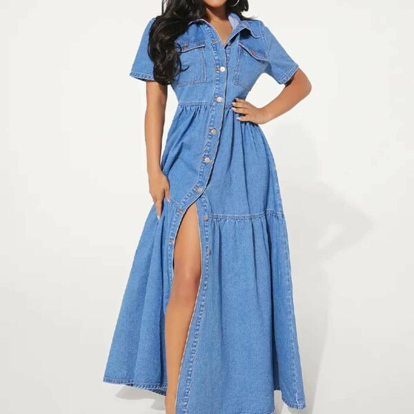Robe longue en denim chic