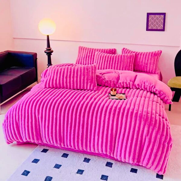 Set for bedroom: blanket + pillowcases, fleece, color raspberry