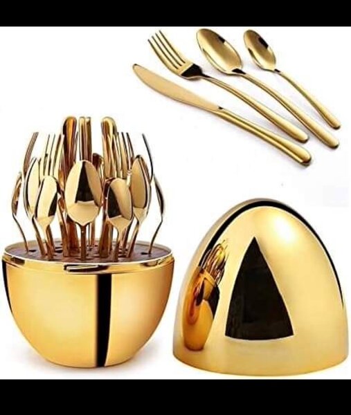Egg shape 24pcs Cutlery set-Gold