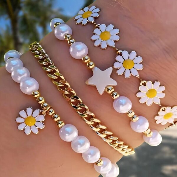 Bracelets marguerites perlés
