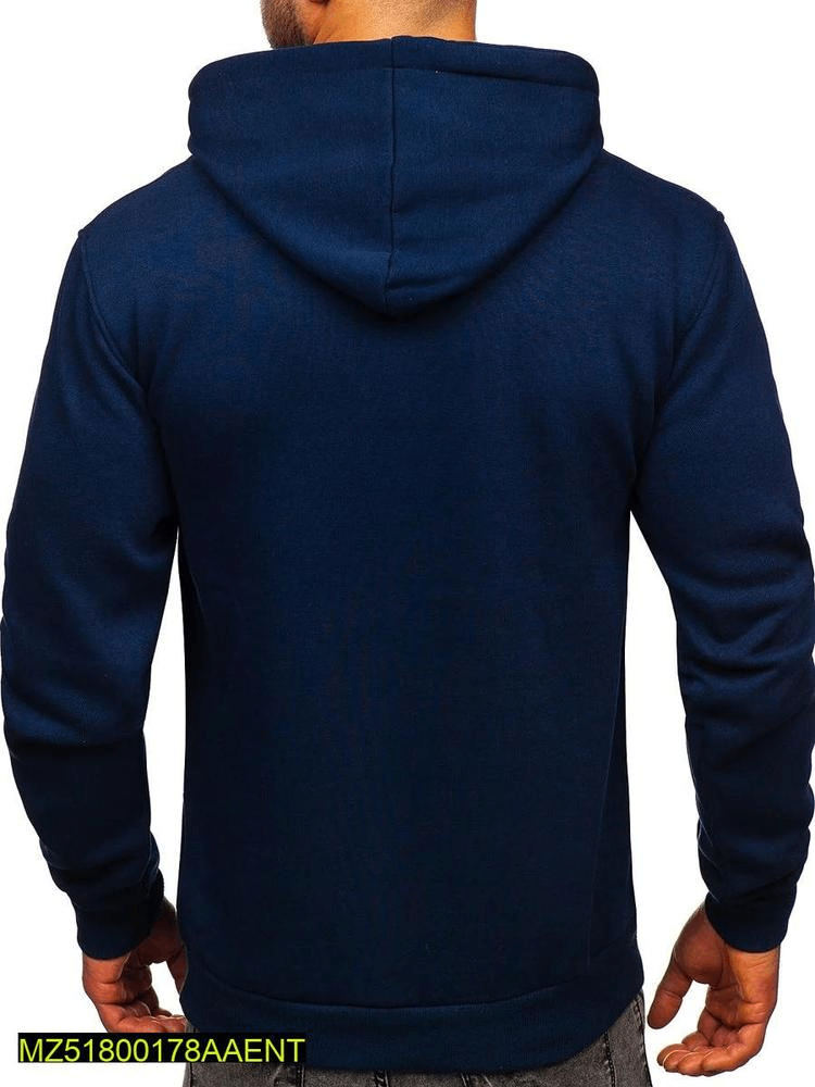 Men fleece printed blue hoodie